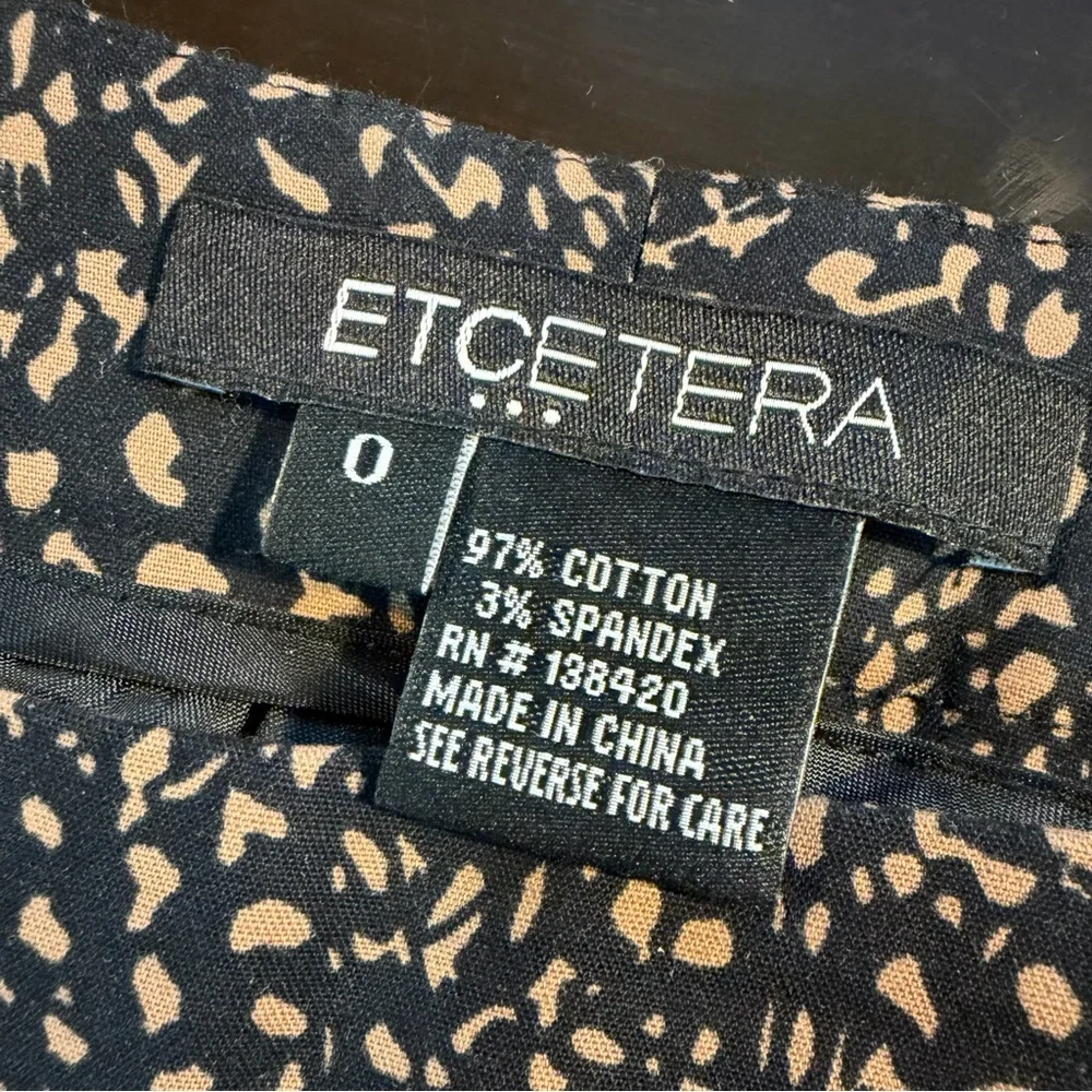 Etcetera Tan & Black Abstract Speckled Print Slim Leg Zip Hem Trousers Size 0 - Picture 3 of 14
